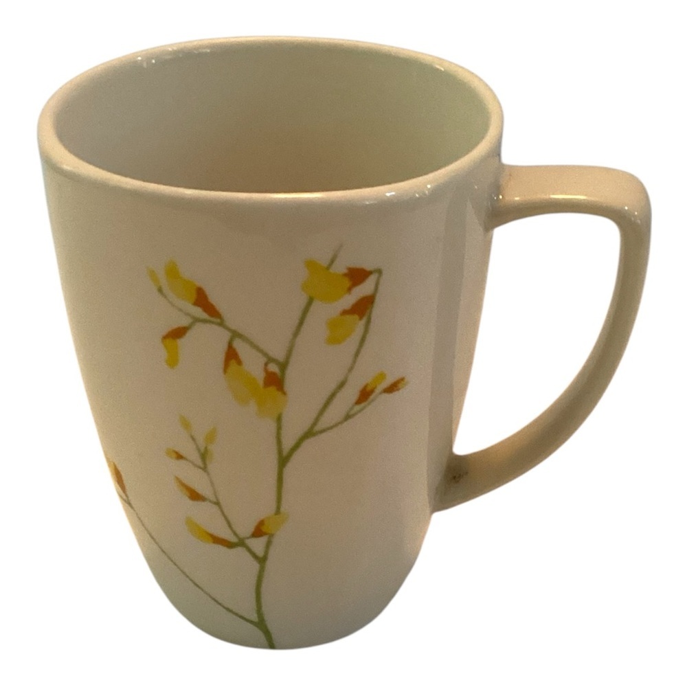 Corelle Kobe Porcelain Coffee Cups Yellow Floral Stems • Set Of 4 Mugs - Picture 4 of 7